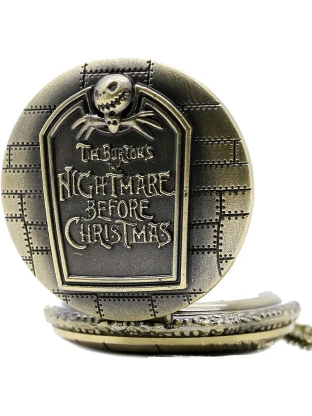 Men's Silver Quartz Vintage Novelty Skull Skeleton Christmas Round Pocket Watch